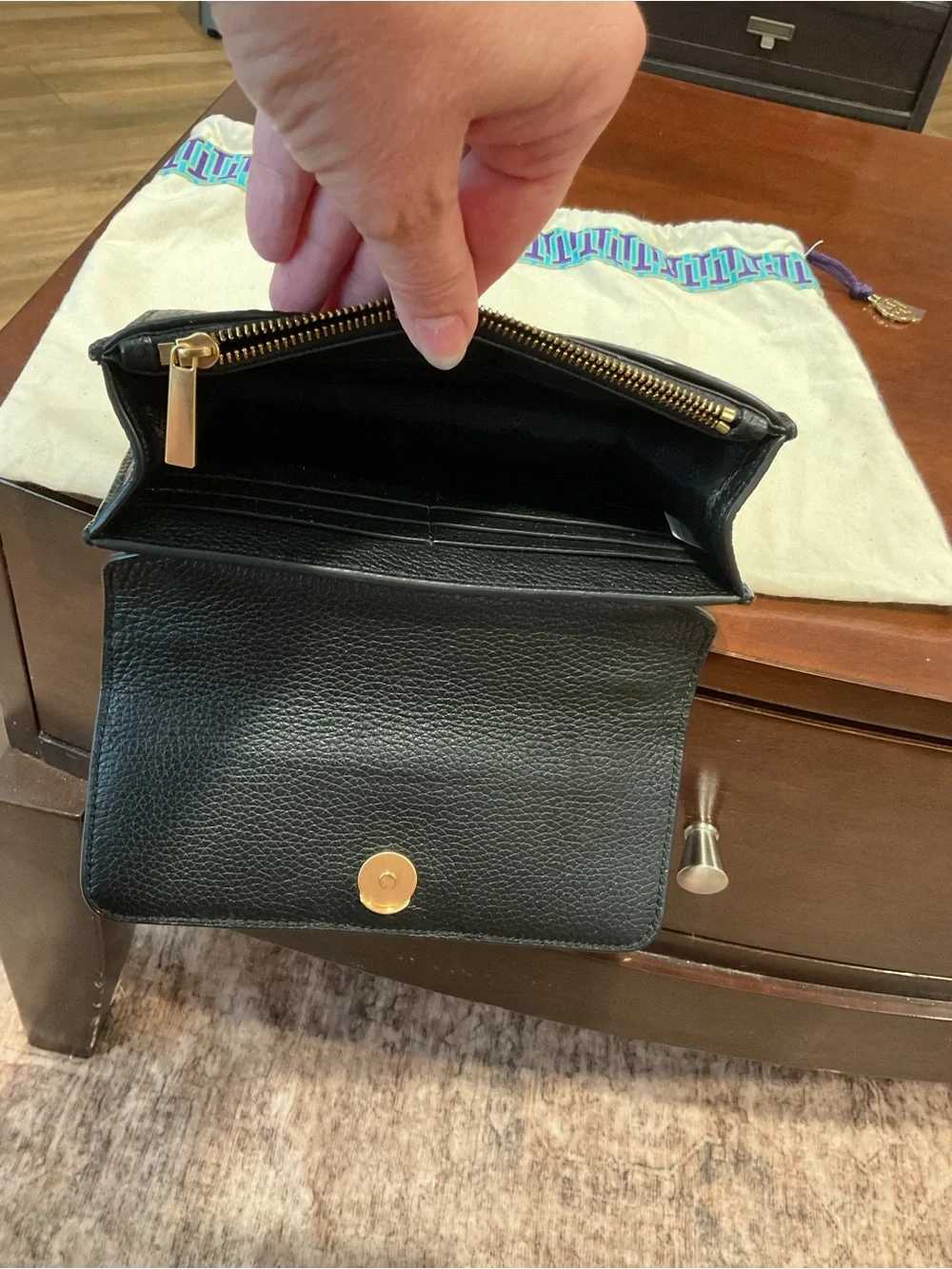 Tory Burch Black Pebbled Leather Top-Handle Shoulder Bag with Gold Logo